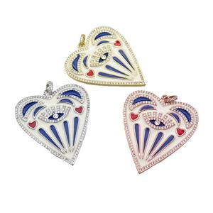 copper Heart pendant pave zircon with blue enamel, mixed, approx 38-43mm