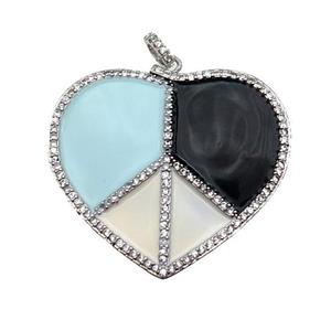 copper Heart pendant pave zircon with enamel, multicolor, platinum plated, approx 38-41mm