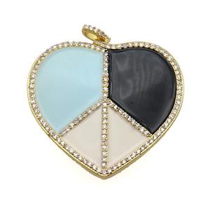 copper Heart pendant pave zircon with enamel, multicolor, gold plated, approx 38-41mm