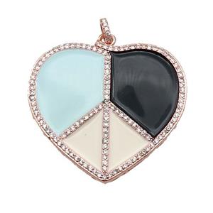 copper Heart pendant pave zircon with enamel, multicolor, rose gold, approx 38-41mm