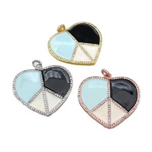 copper Heart pendant pave zircon with enamel, multicolor, mixed, approx 38-41mm