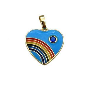 copper Heart pendant with blue enamel, rainbow, gold plated, approx 18mm