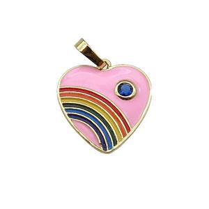 copper Heart pendant with pink enamel, rainbow, gold plated, approx 18mm