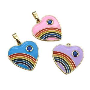 copper Heart pendant with enamel, rainbow, gold plated, mixed, approx 18mm