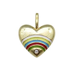 copper Heart pendant with rainbow enamel, gold plated, approx 19mm