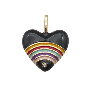 copper Heart pendant with black enamel, rainbow, gold plated, approx 19mm