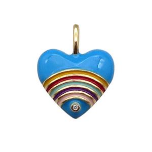 copper Heart pendant with blue enamel, rainbow, gold plated, approx 19mm