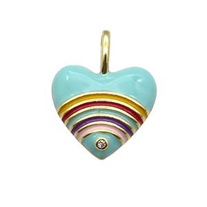 copper Heart pendant with turq enamel, rainbow, gold plated, approx 19mm
