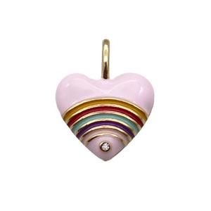 copper Heart pendant with pink enamel, rainbow, gold plated, approx 19mm