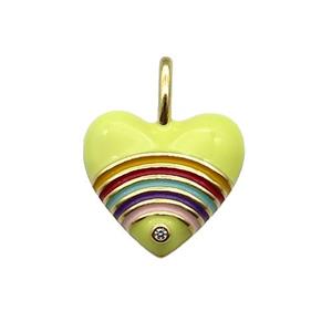 copper Heart pendant with yellow enamel, rainbow, gold plated, approx 19mm