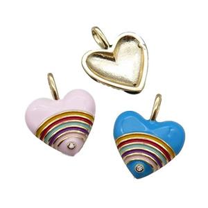 copper Heart pendant with enamel, rainbow, gold plated, mixed, approx 19mm
