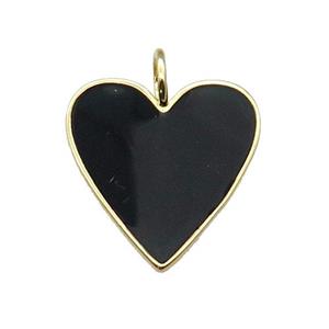 copper Heart pendant with black enamel, gold plated, approx 24-25mm