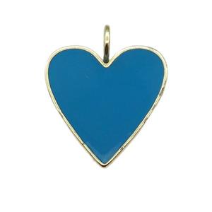 copper Heart pendant with teal enamel, gold plated, approx 24-25mm
