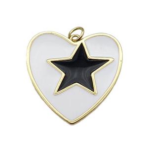copper Heart pendant with white enamel, star, gold plated, approx 16-28mm