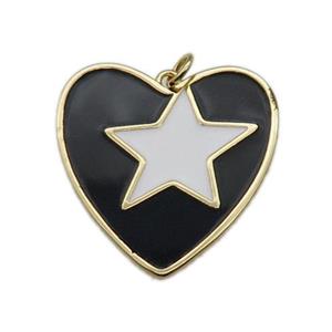 copper Heart pendant with black enamel, star, gold plated, approx 16-28mm