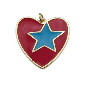 copper Heart pendant with red enamel, star, gold plated, approx 16-28mm