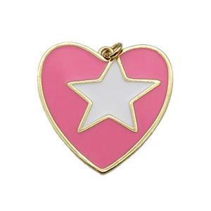 copper Heart pendant with pink enamel, star, gold plated, approx 16-28mm