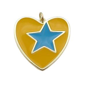 copper Heart pendant with yellow enamel, star, gold plated, approx 16-28mm