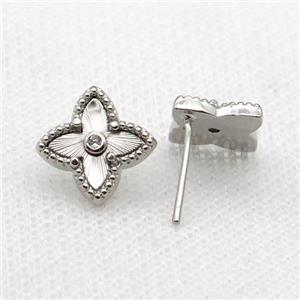 copper Stud Earring, star, platinum plated, approx 13mm