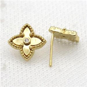 copper Stud Earring, star, gold plated, approx 13mm
