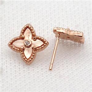 copper Stud Earring, star, rose gold, approx 13mm