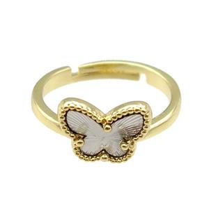 copper Butterfly Ring, adjustable, gold plated, approx 9-12mm, 18mm dia