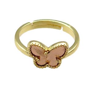 copper Butterfly Ring, adjustable, gold plated, approx 9-12mm, 18mm dia