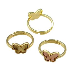 copper Butterfly Ring, adjustable, gold plated, mix, approx 9-12mm, 18mm dia