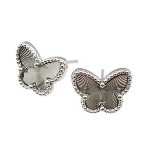copper Butterfly Stud Earring, platinum plated, approx 9-12mm