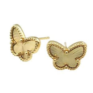 copper Butterfly Stud Earring, gold plated, approx 9-12mm