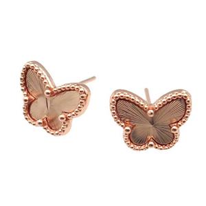 copper Butterfly Stud Earring, rose gold, approx 9-12mm