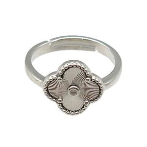 copper Clover Ring, adjustable, platinum plated, approx 12mm, 18mm dia