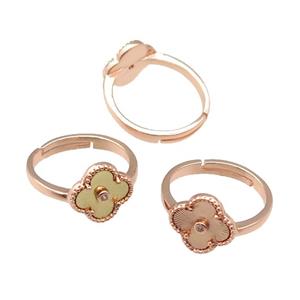 copper Clover Ring, adjustable, rose gold, mixed, approx 12mm, 18mm dia