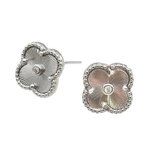 copper Clover Stud Earring, platinum plated, approx 12mm