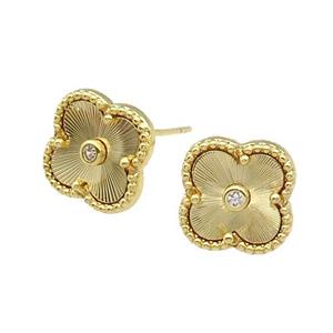 copper Clover Stud Earring, gold plated, approx 12mm