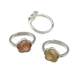 copper Flower Ring, adjustable, platinum plated, mixed, approx 12mm, 18mm dia