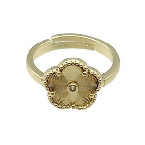 copper Flower Ring, adjustable, gold plated, approx 12mm, 18mm dia