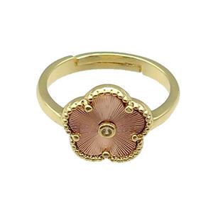 copper Flower Ring, adjustable, gold plated, approx 12mm, 18mm dia