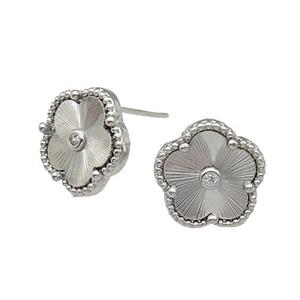 copper Flower Stud Earring, platinum plated, approx 12mm
