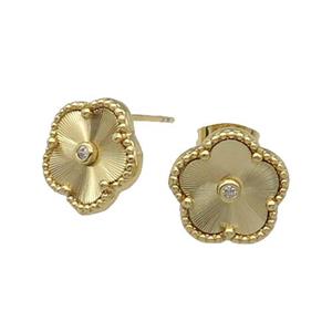 copper Flower Stud Earring, gold plated, approx 12mm