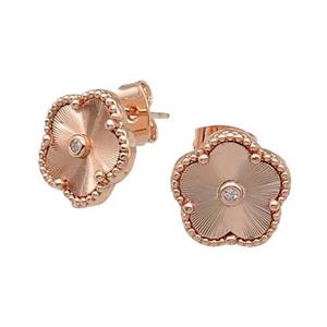 copper Flower Stud Earring, rose gold, approx 12mm