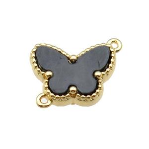 copper Butterfly connector pave black shell, gold plated, approx 9-12mm