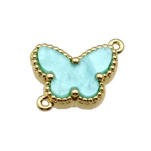 copper Butterfly connector pave green shell, gold plated, approx 9-12mm