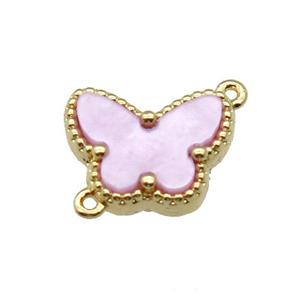 copper Butterfly connector pave pink shell, gold plated, approx 9-12mm
