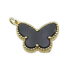 copper Butterfly pendant pave black shell, gold plated, approx 14-18mm