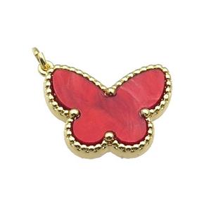 copper Butterfly pendant pave red shell, gold plated, approx 14-18mm