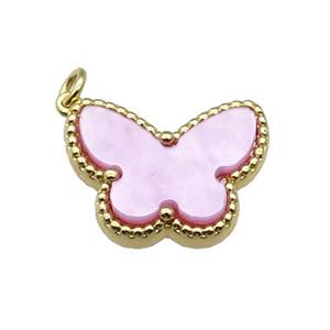 copper Butterfly pendant pave lavender shell, gold plated, approx 14-18mm