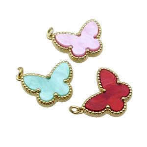copper Butterfly pendant pave shell, gold plated, mixed, approx 14-18mm