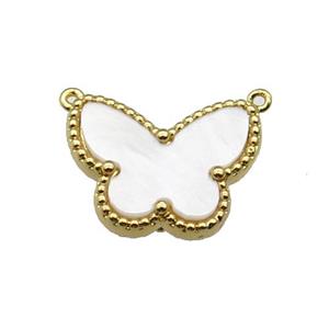 copper Butterfly pendant pave white shell, gold plated, approx 14-18mm
