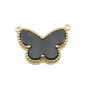 copper Butterfly pendant pave black shell with 2loop, gold plated, approx 14-18mm